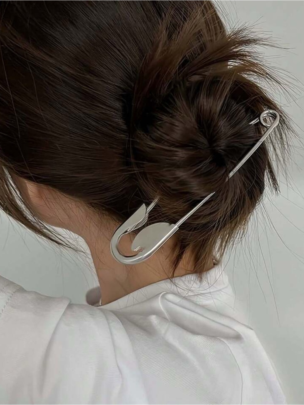 Oversized Silver Minimalist Safety Pin Hair Clip B01-04